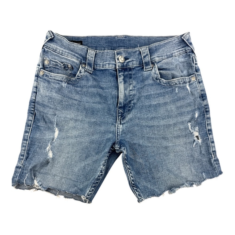 True Religion Ricky Relaxed Straight Denim Shorts Men's 33 Light Wash Distressed